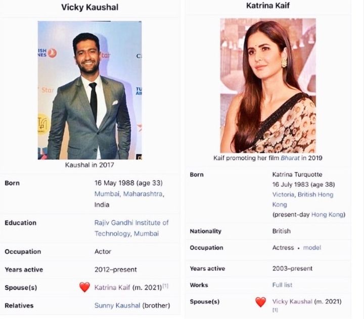 Katrina Kaif dan Vicky Kaushal di Wikipedia