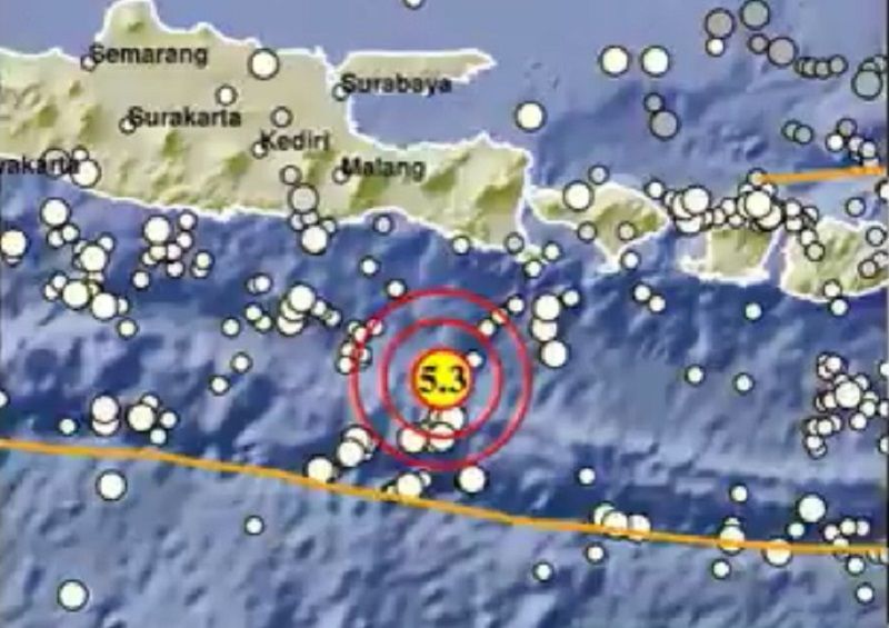 Gambaran lokasi gempa bumi di Jember, Jawa Timur pada Senin 13 Desember 2021