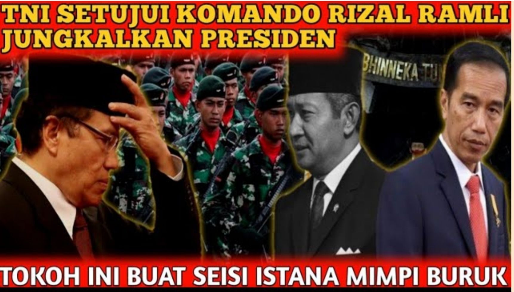 Thumbnail video yang mengisukan TNI siap menjungkalkan Presiden Jokowi dari jabatannya usai menyetujui komando Rizal Ramli. 