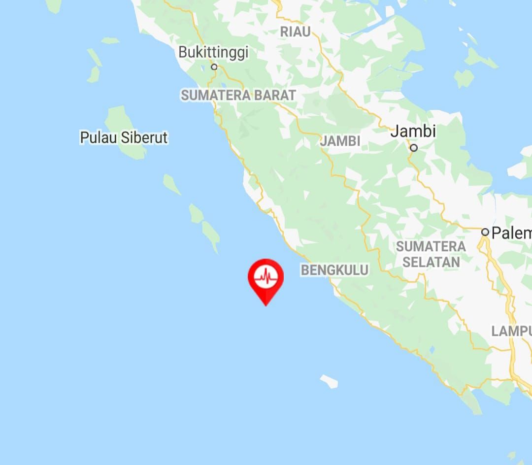 BMKG Mencatat lokasi gempa hari ini terjadi di Bengkulu Senin 13 Desember 2021 pagi hari