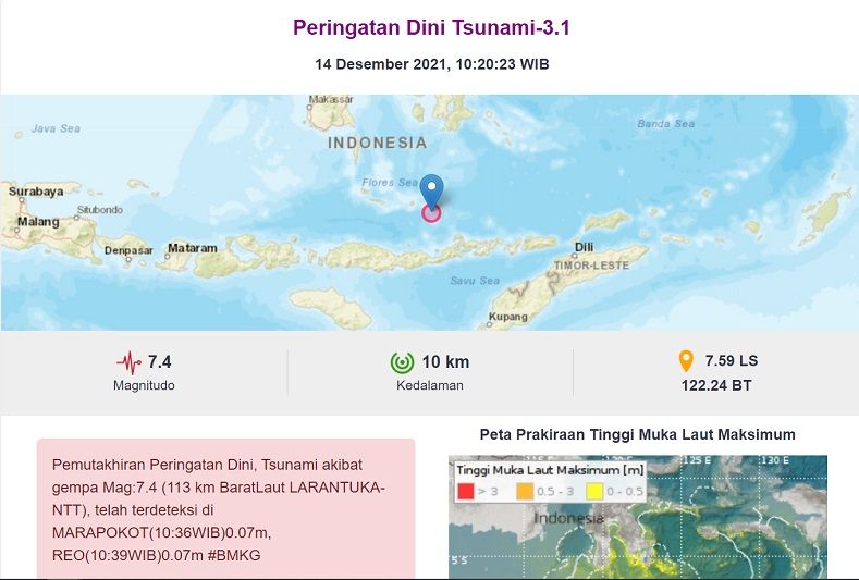 Gempa Terkini M 7.4, BMKG Keluarkan Peringatan Dini Tsunami di Sejumlah