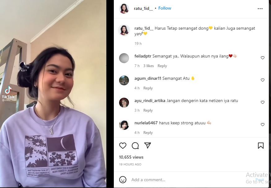 Ratu Aulia menyemangati dirinya usai Instagram pribadinya hilang
