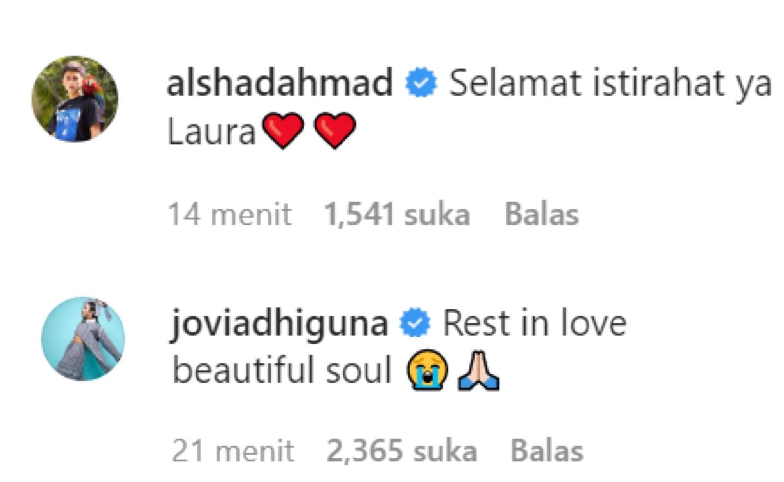 Ungkapan duka dari Alshad Ahmad dan Jovi Adhiguna atas kepergian Laura Anna.