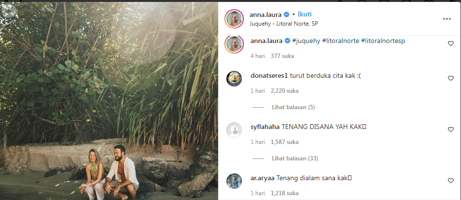 Tangkapan layar foto milik jurnalis Brazil Anna Laura yang dibanjiri ucapan duka dari netizen Indonesia.