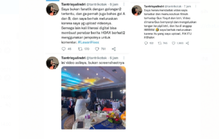 Media sosial Twitter ramai membicarakan video Gus Yaqut yang tengah menghadiri suatu acara dan tampak mengelus pipi sang istri