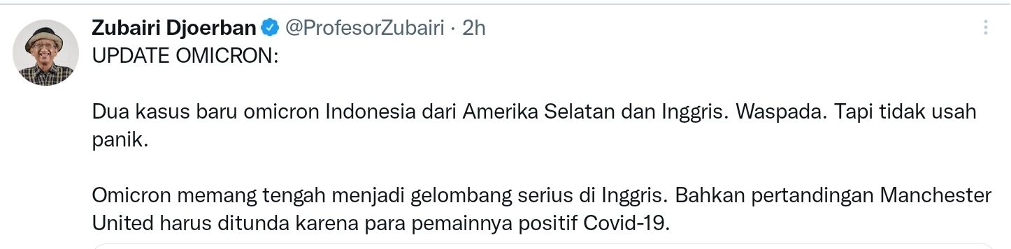 Ketua Satgas Covid-19 PB IDI, Zubairi Djoerban meminta masyarakat waspada tapi tidak panik atas temuan dua kasus Covid-19 di Indonesia.*