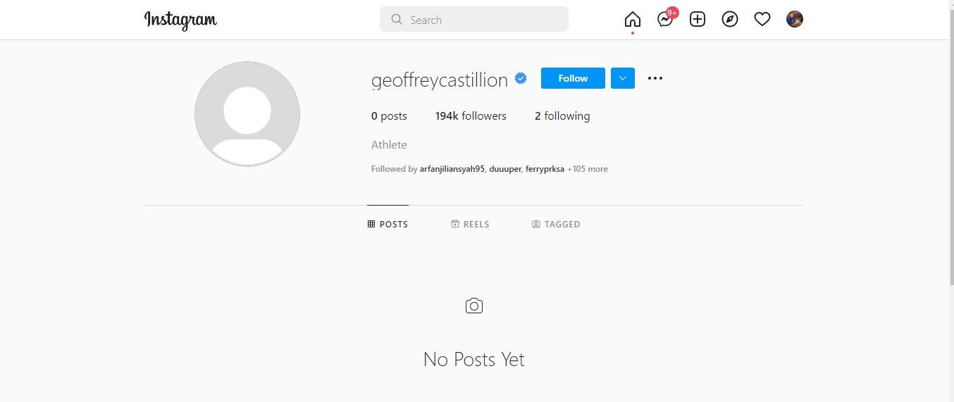 Tangkaplayar akun instagram Geoffrey Castillion