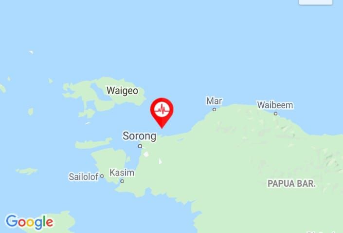 Gempa terkini Sorong baru saja terjadi pada Minggu 19 Desember 2021 sekitar pukul 13.48 WIB