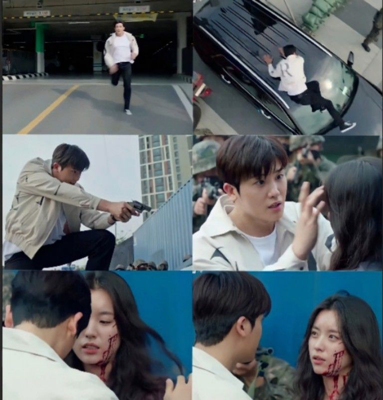 Yi Hyun berlari mengejar mobil Han Tae Sok untuk selamatkan Sae Bom. /VIU