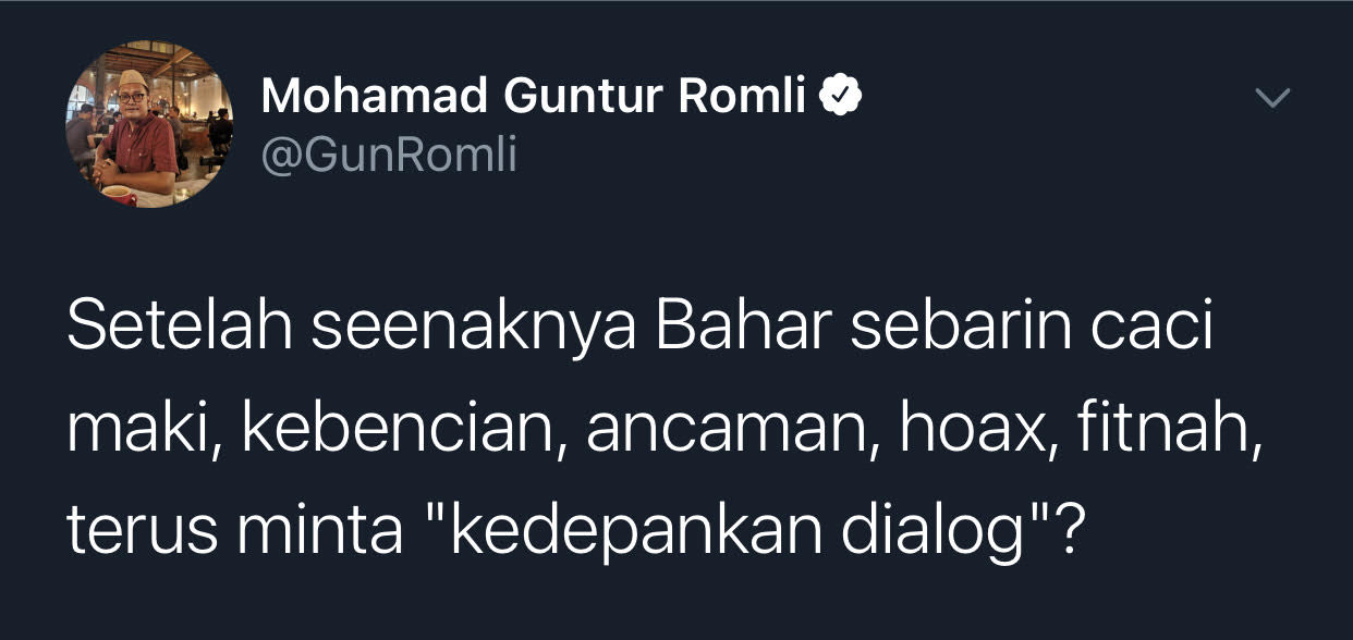 Cuitan Guntur Romli/Twitter/@GunRomli.