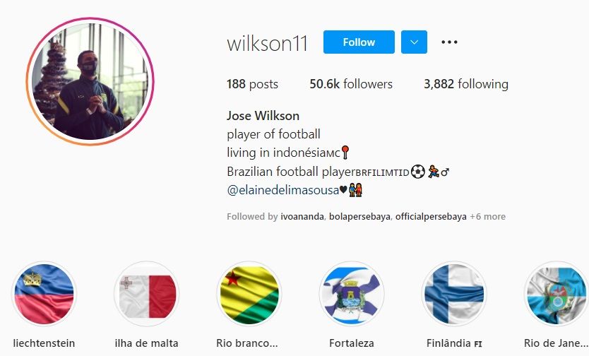 Bio Instagram Jose Wilkson yang tak lagi mencantumkan klub Persebaya Surabaya