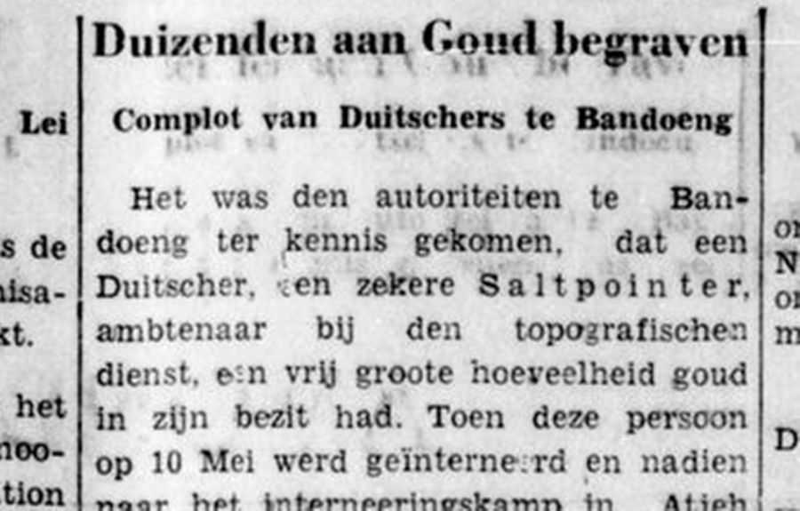 Pemberitaan  surat kabar Bataviaasch nieuwsbladpenemuan emas milik orang Jerman dan Austria anggota Nazi di bBandung, tahun 1940 