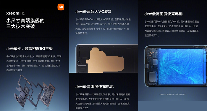 Sistem pendinginan yang terdiri dari pipa panas dan pelat pendingin serta motherboard yang terdapat di dalam smartphone Xiaomi 12.
