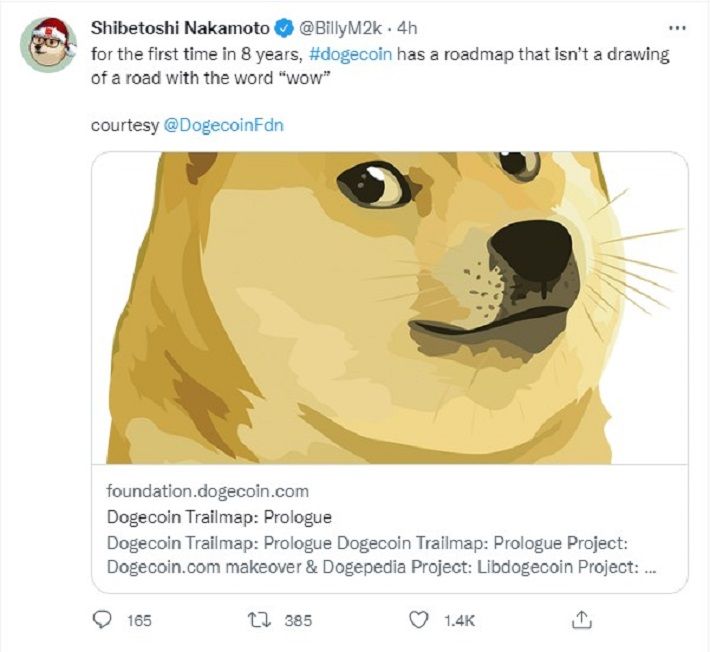 tweet Shibetoshi Nakamoto mengenai roadmap doge coin