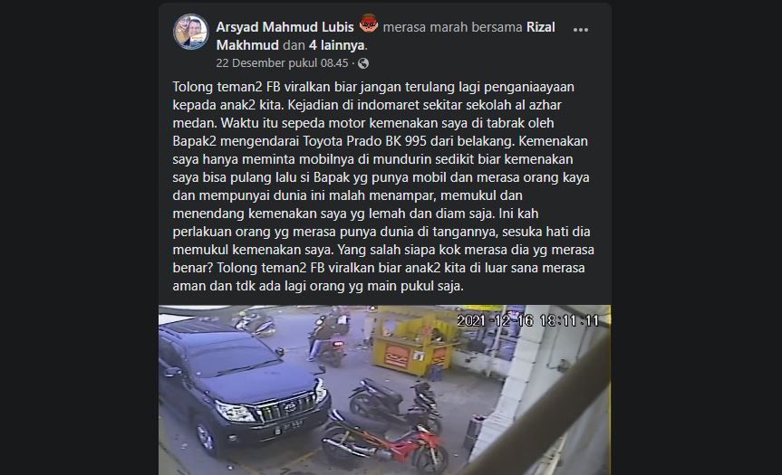 Viral di Twitter video pria di Medan memukuli remaja pemotor di depan supermarket diduga karena meminta memundurkan mobil