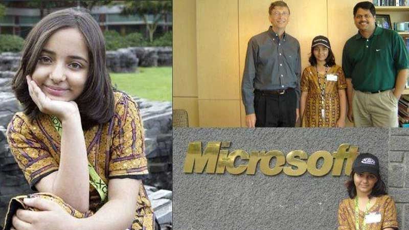 Kolase potret Arfa Karim bersama pendiri Microsoft Bill Gates, Arfa Karim adalah seorang mahasiswa Pakistan dan ahli komputer yang pada tahun 2004 menjadi Microsoft Certified Professional (MCP) termuda, hanya pada usia sembilan tahun.