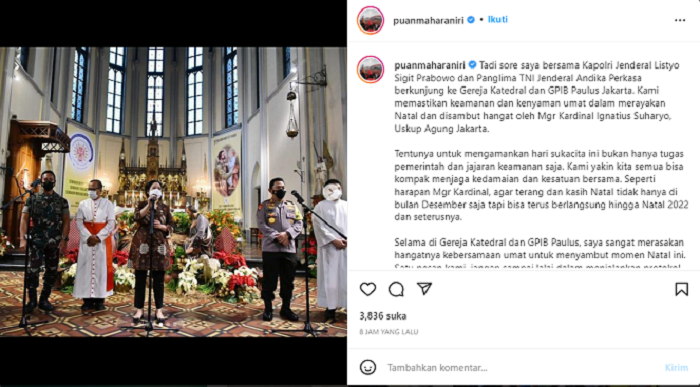 Puan Maharani melakukan kunjungan ke Gereja Katedral dan GPIB Paulus Jakarta pada Jumat, 24 Desember 2021.
