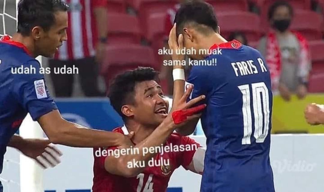 Meme Asnawi dan Faris pada momen babak semi final leg 2 Indonesia VS Singapura