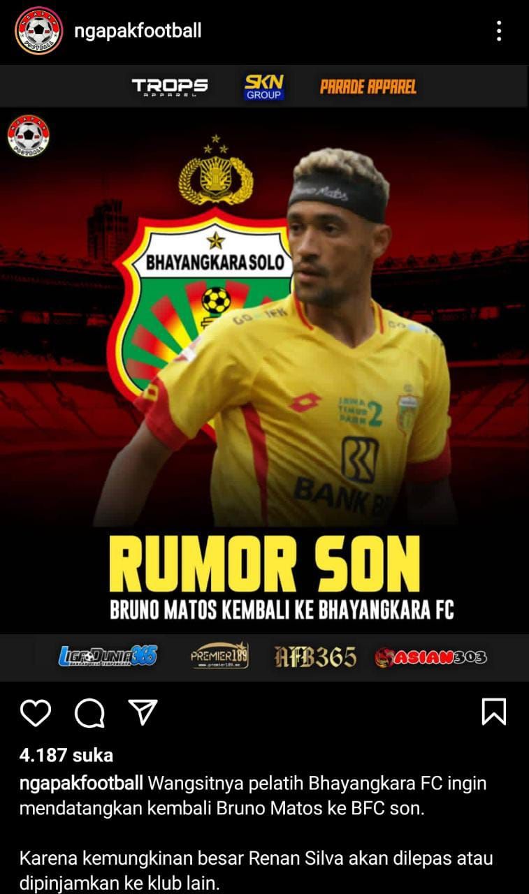 Rumor berhembus kencang, Bruno Matos kian dekat Bhayangkara FC