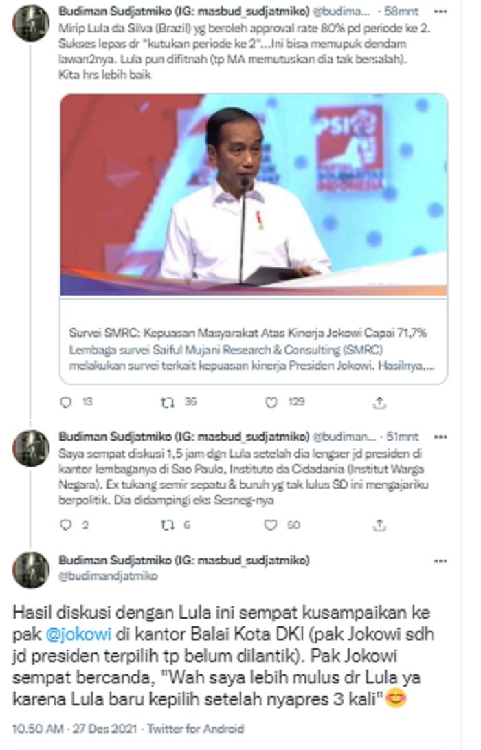 Budiman Sudjatmiko menanggapi Saiful Mujani Research dan Consulting (SMRC), terkait kinerja Presiden Jokowi.*