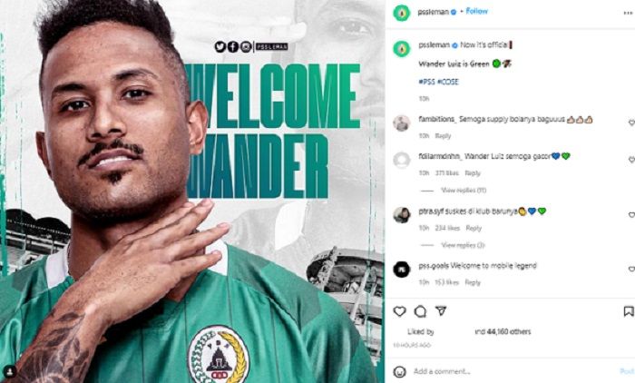 Wander Luiz resmi mengikat kontrak dengan PSS Sleman, usai hengkang dari Persib Bandung pada Minggu, 26 Desember 2021.*