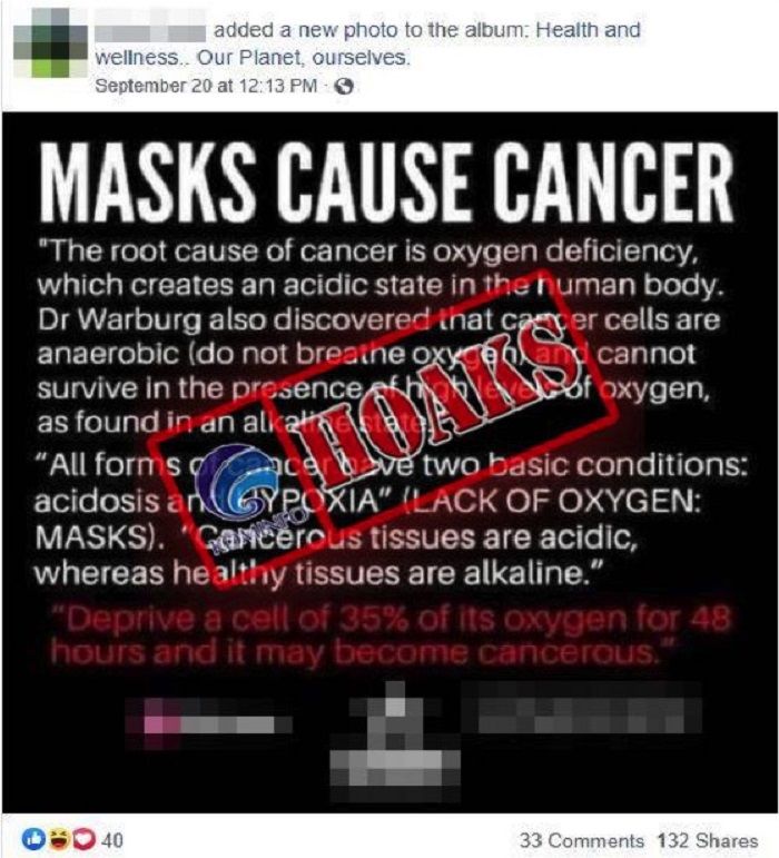 Postingan dengan klaim masker menyebabkan kanker