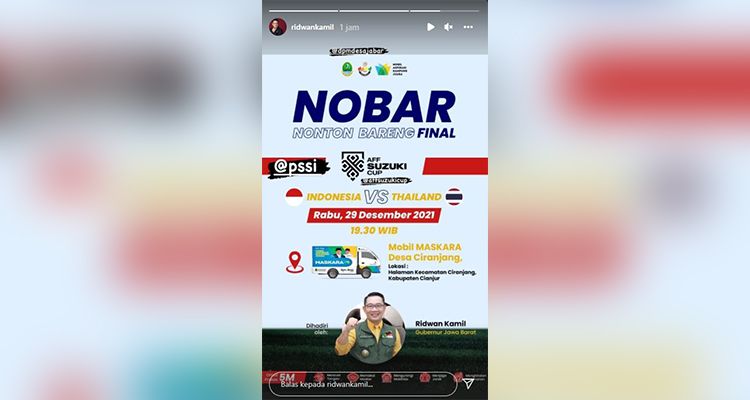 Gubernur Jawa Barat Ridwan Kamil ajak nobar Final Piala AFF 2020