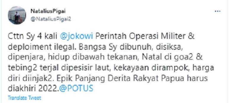 Natalius Pigai menyinggung nama Jokowi atas deretan kasus yang terjadi di Papua. Ia menyebut, masyarakat disiksa dan ditekan.*