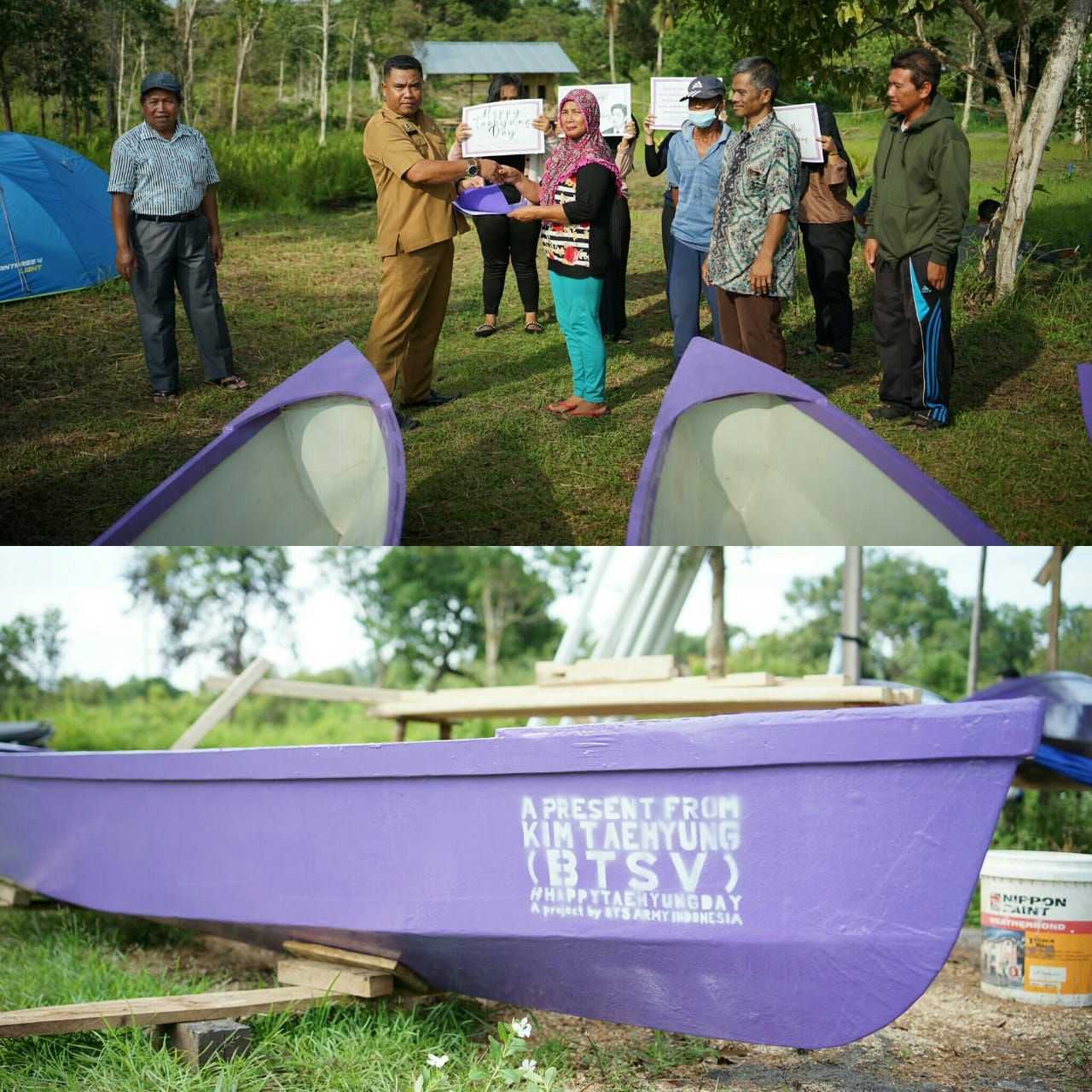serah terima perahu warna ungu dari ARMY Indonesia untuk nelayan Bangka Belitung/Twitter @forhacin
