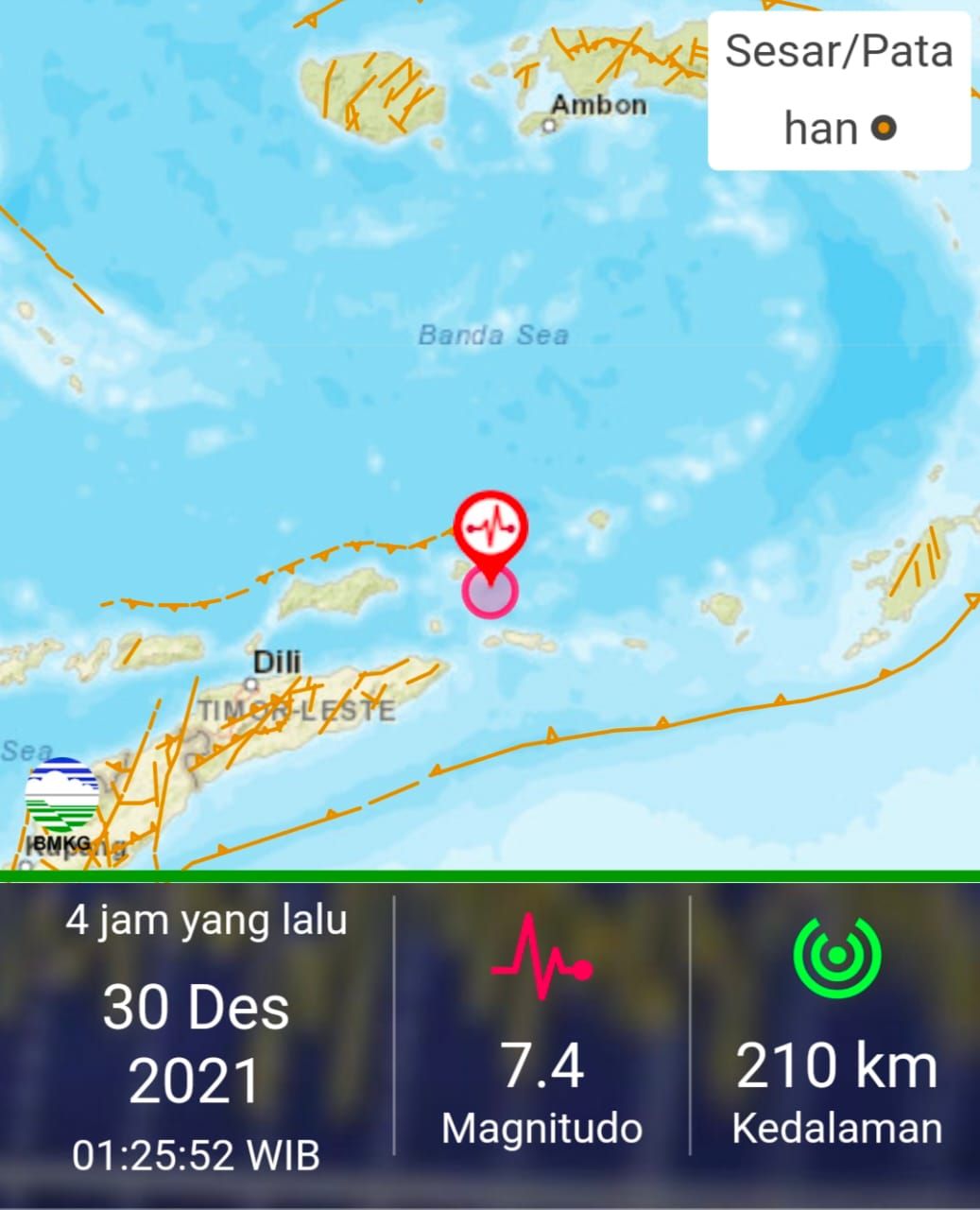 Gempa Terjadi di Maluku Barat Daya magnitudo 7.4 getarannya dirasakan hingga ke Darwin Australia