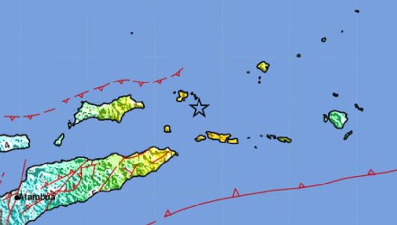 Gempa bumi M7,4 yang berpusat pada 45 km barat laut Maluku Barat Daya, Provinsi Maluku, dengan kedalaman 210 km. Tangkapan layar/BMKG