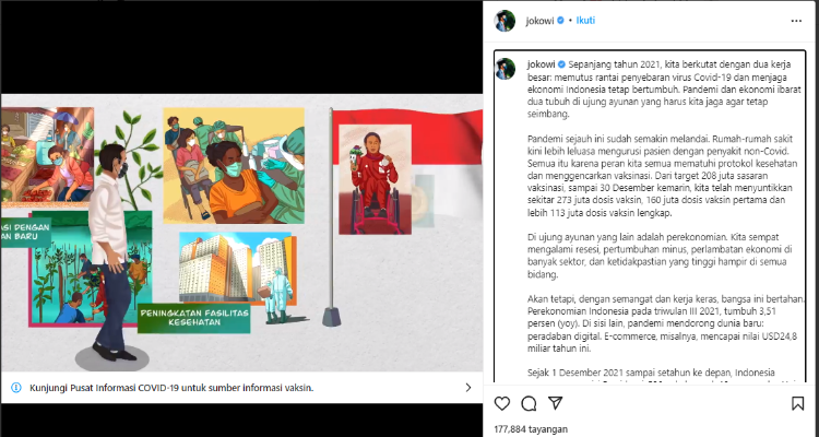 Presiden Jokowi menyebut jika Indonesia telah bersatu dalam menyongsong tahun 2022, meski telah dihantam pandemi dan resesi.*