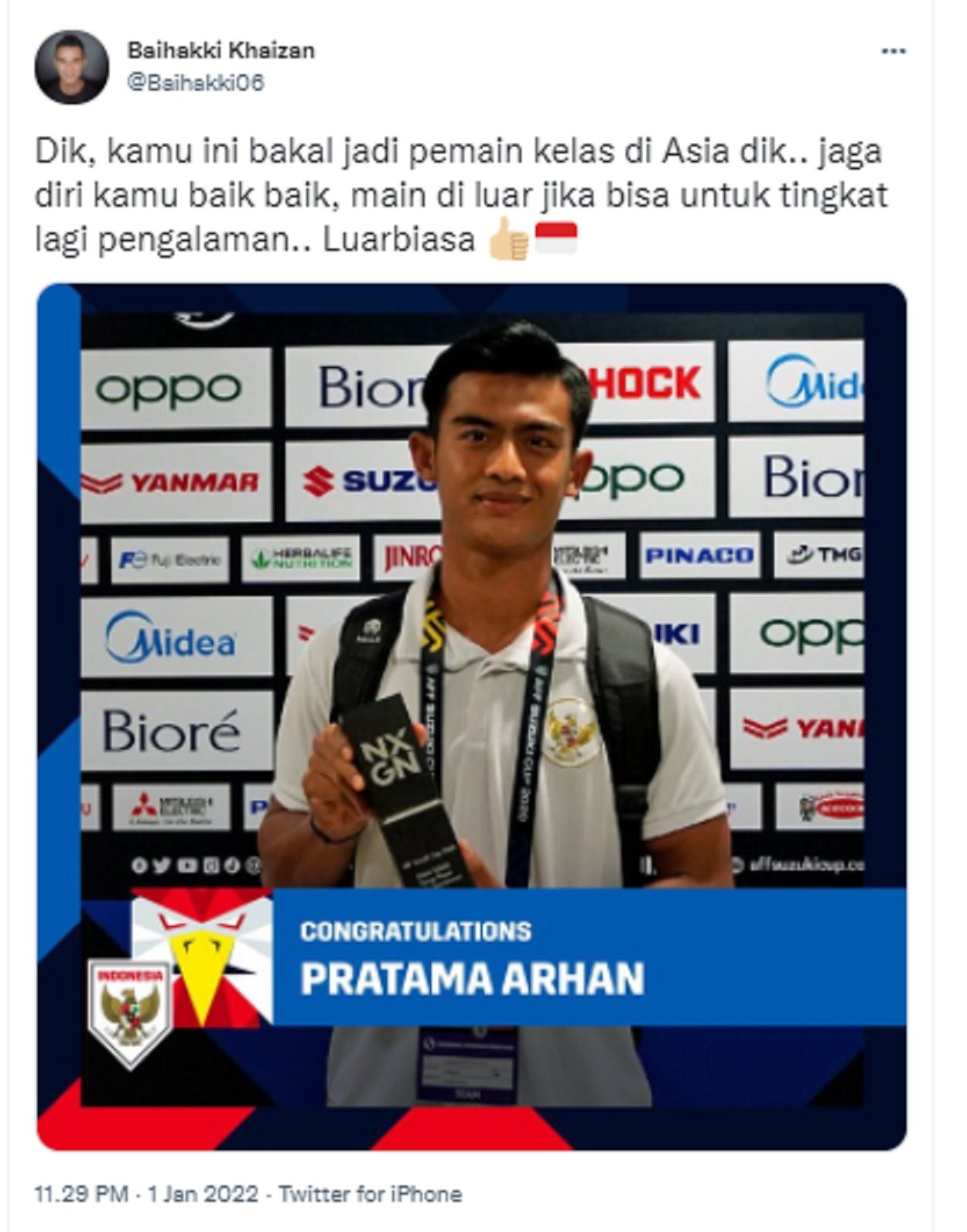 Penampilan bek yang memperkuat PSIS Semarang ini mendapat pujian dari berbagai pihak, salah satunya adalah dari Eks pemain Persija Jakarta dan Persib Bandung yang juga legenda sepakbola Singapura, Baihakki Khaizan.
