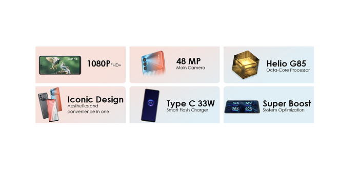 Spesifikasi inti dari smartphone gaming kelas menengah Tecno Spark 8 Pro.