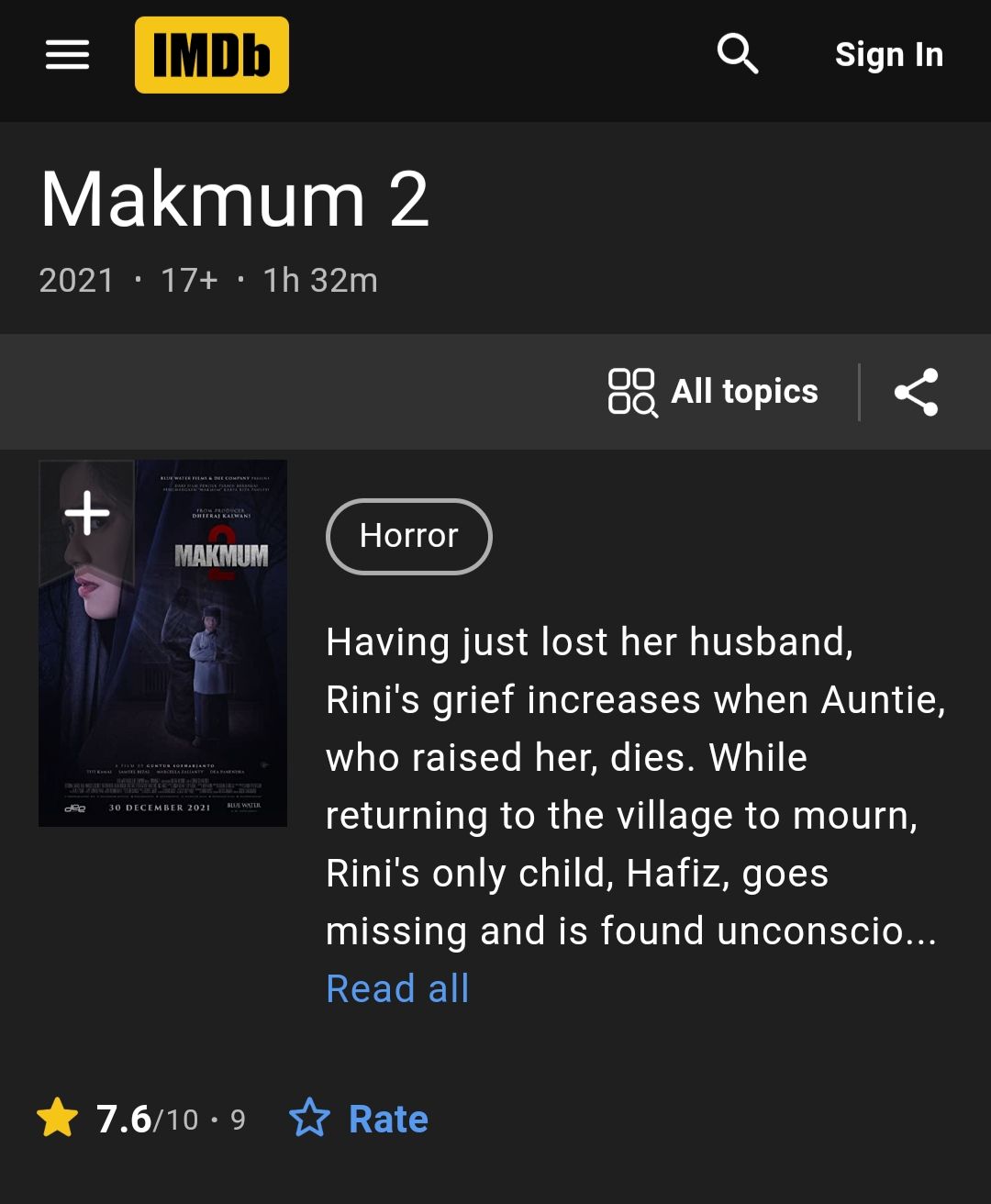 Rating Makmum 2 di situs IMDb di hari kelima penayangan.