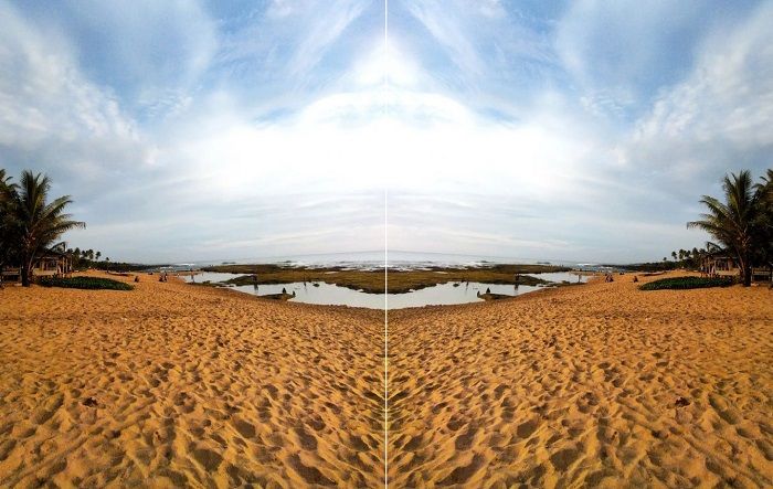 Kolase foto mirror: Pantai Pasir Putih atau Pasput, di desa Ciparahu, Kecamatan Cihara, destinasi wisata pantai Kabupaten Lebak di wilayah selatan Provinsi Banten.