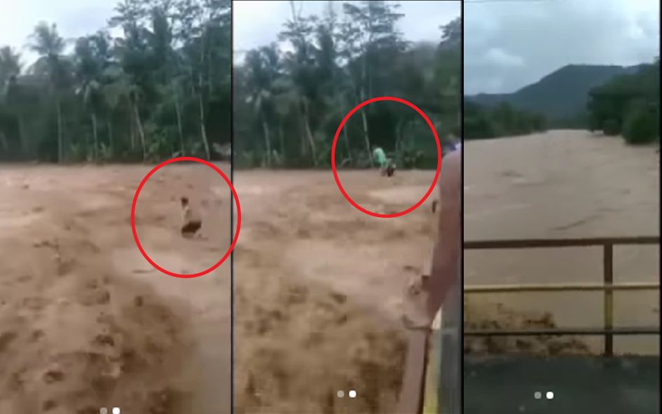 tangkap layar Video klarifikasi pemuda yang loncat ke air saat banjir di Trenggalek.
