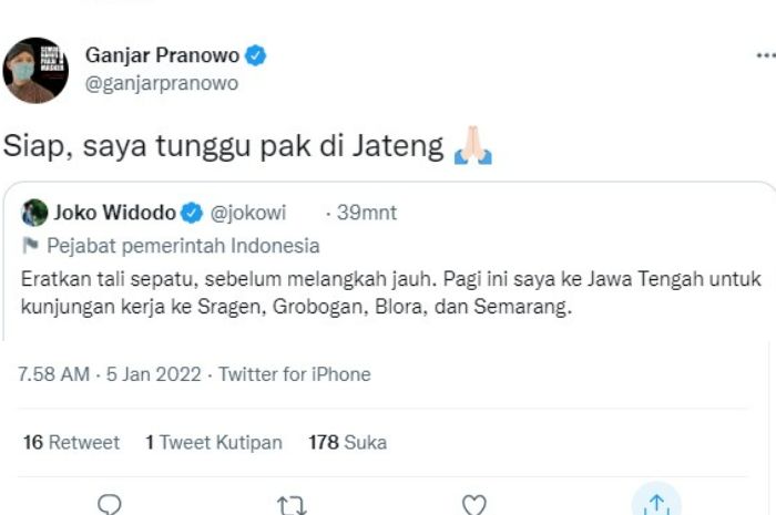 Unggahan Ganjar Pranowo untuk Jokowi. 
