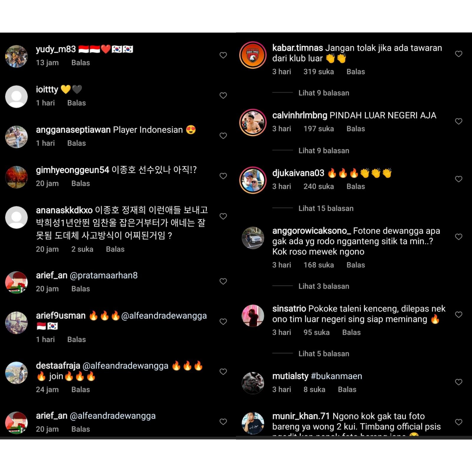 Netizen banjiri lolom komentar Instagram PSIS Semarang dan Jeonnam Dragons 