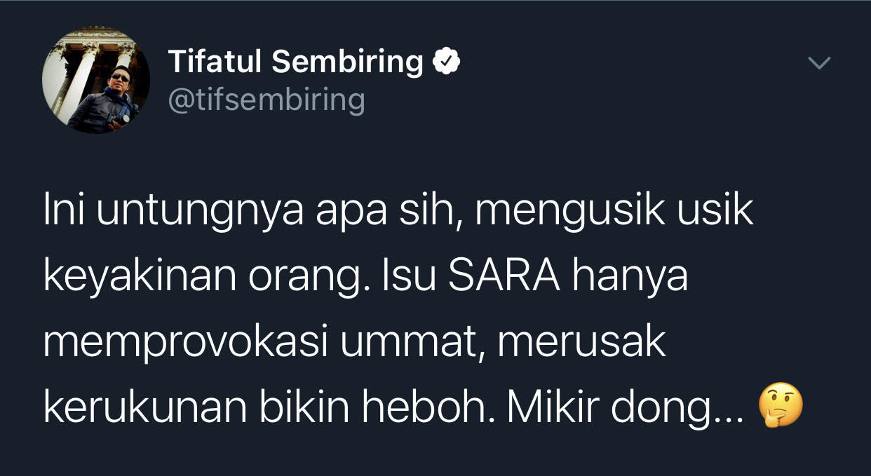  Politisi PKS, Tifatul Sembiring komentari cuitan Ferdinand Hutahaean yang kontroversial.