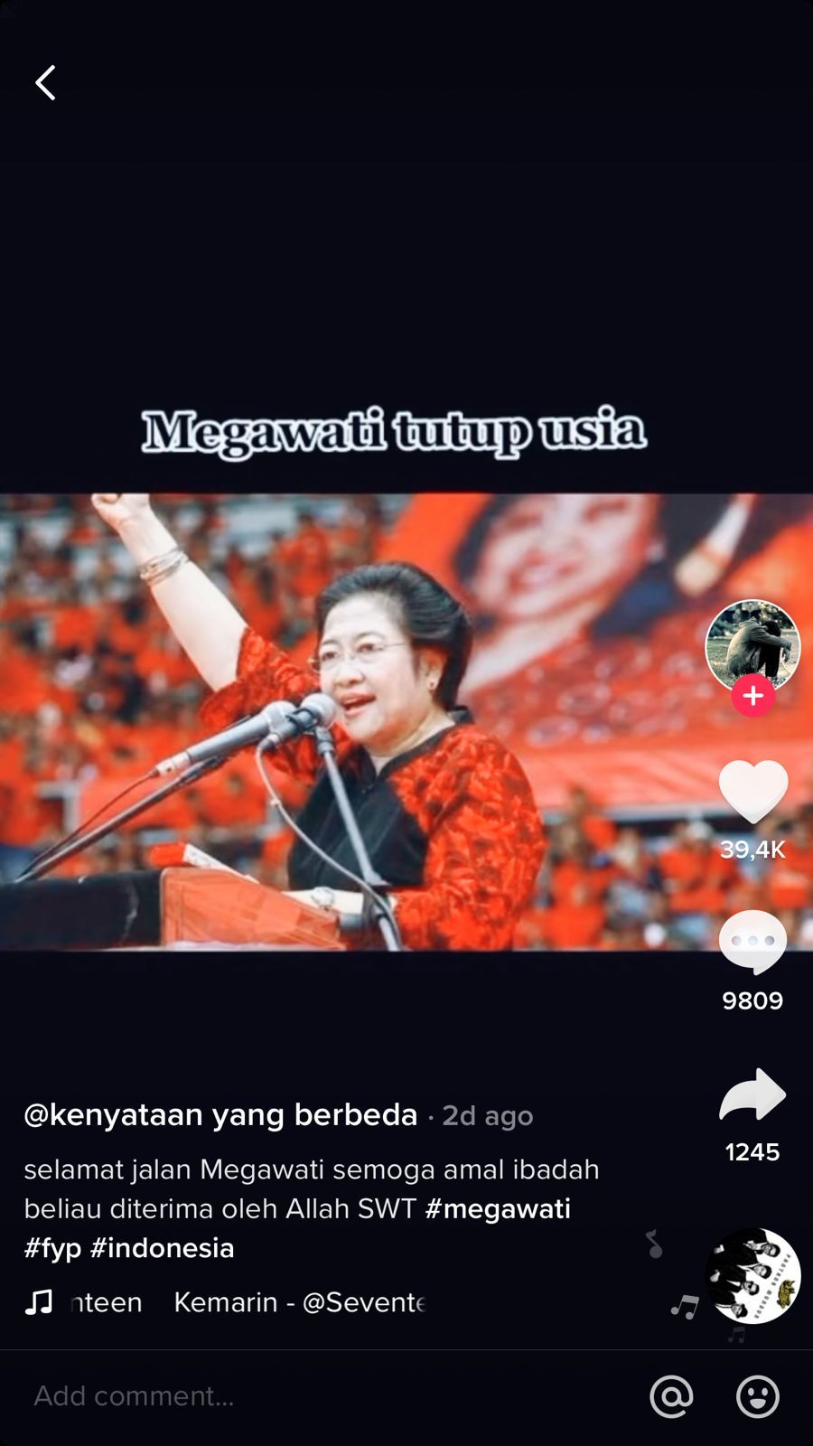 Salah satu akun Tiktok menunggah berita meninggalnya Megawati.