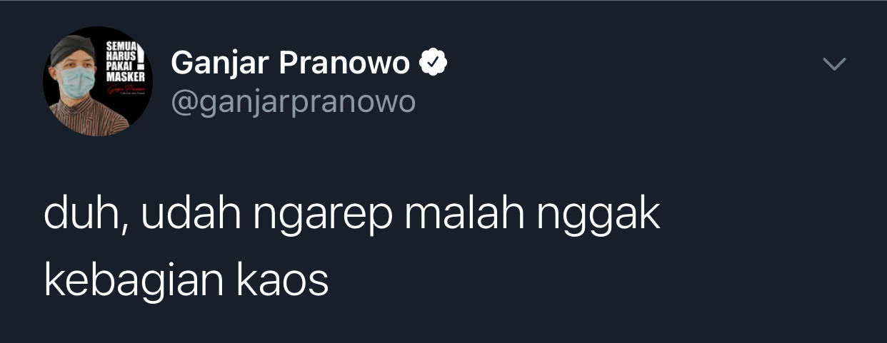 Cuitan Gubernur Jawa Tengah Ganjar Pranowo.