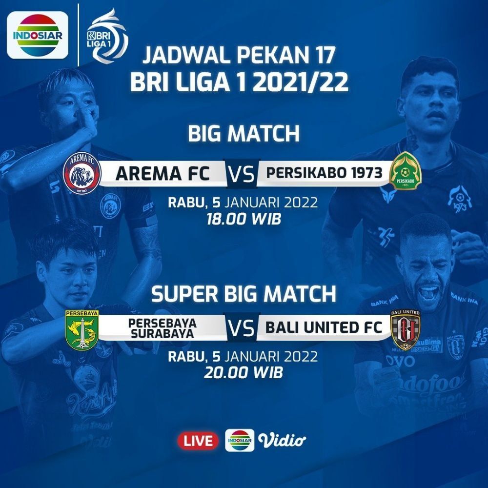 Jadwal Acara TV Indosiar Hari Ini Minggu 9 Januari 2022: Bali United Vs ...