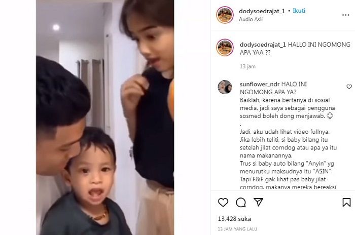 Unggahan akun Instagram Dody Sudrajat yang mempertanyakan ucapan Gala saat sedang live bersama Fadly dan Fuji