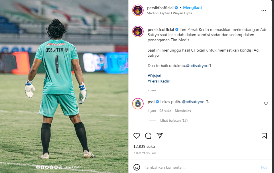 Kiper Persik  Adi Satryo Terkapar Tak Sadarkan Diri, Terkena Kaki Pemain Borneo FC, Ini Kondisi Terbarunya