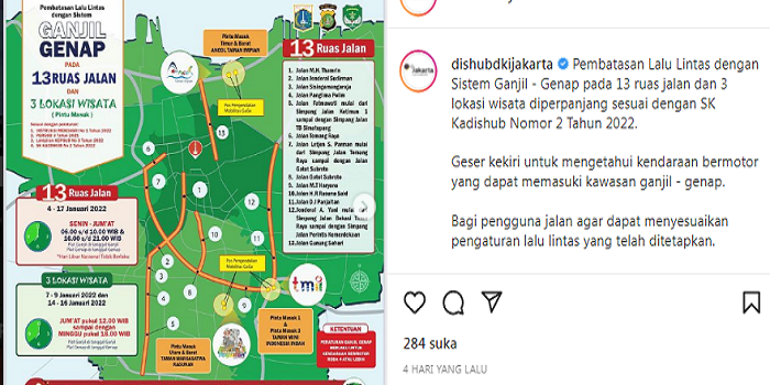 INFO Ganjil Genap Jakarta Hari Ini, 13 Jalan yang Kena Ganjil Genap