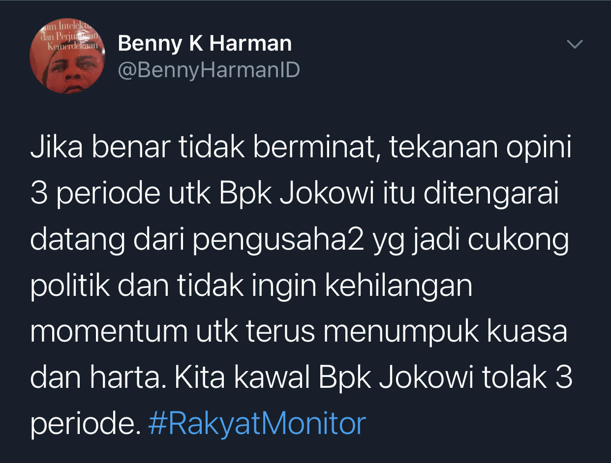 Cuitan Benny Harman soal 'Jokowi jadi presiden 3 periode'.