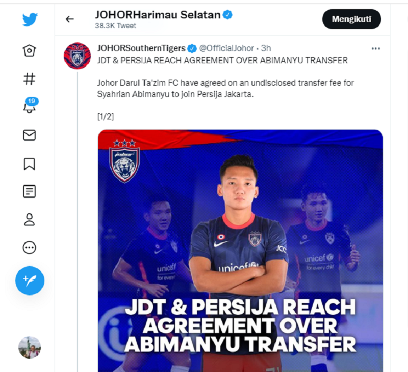 Rekrut Syahrian Abimanyu dari klub raksasa Malaysia JDT, Persija Harus Keluarkan Biaya Transfer