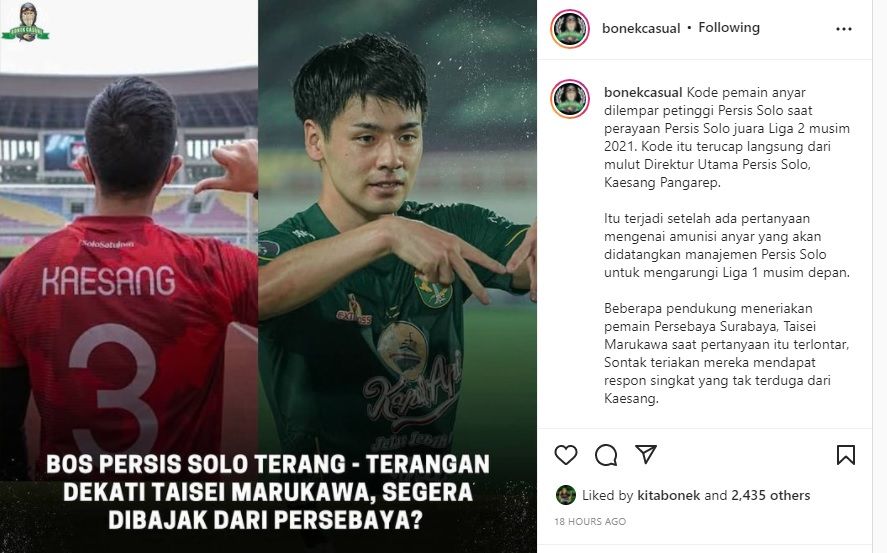 Unggahan rumor Taisei Marukawa dibidik bos Persis Solo Kaesang yang juga putra Presiden Jokowi