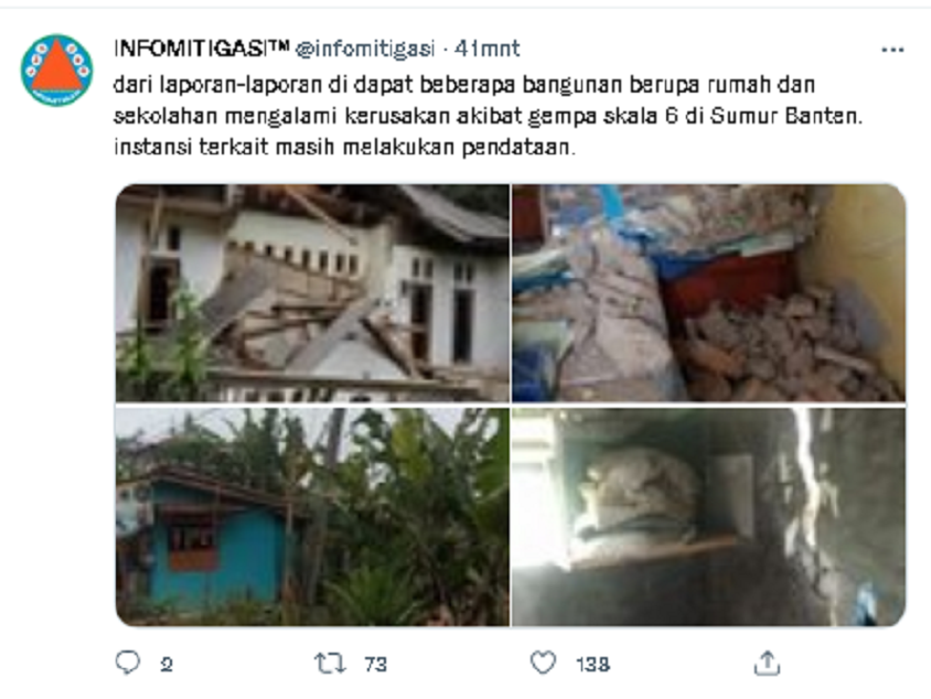 Sejumlah terkait kerusakan bangunan yang dikabarkan akibat gempa Banten